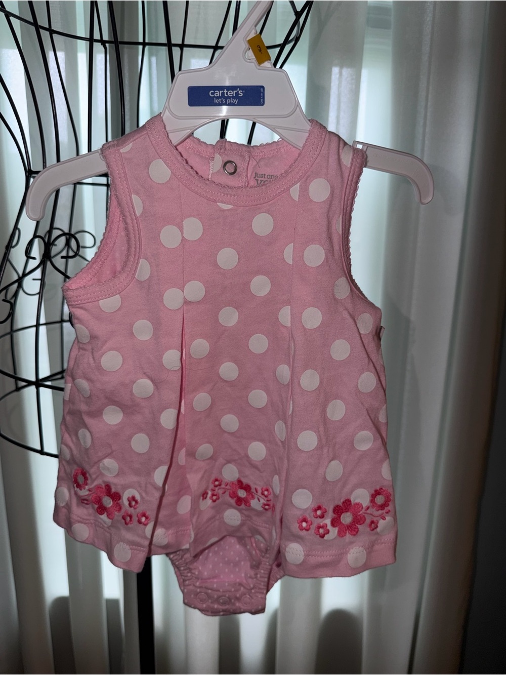Carter's Pink Polka Dot Dress & Bloomer Set with Floral Trim